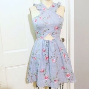 BCBGeneration Striped Floral Dress With Cutout